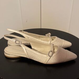 Donald J. Pliner Ivory Crystal-Trim Slingback Flats